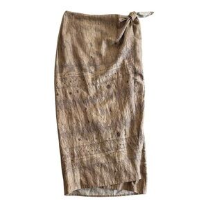 Lauren Ralph Lauren Brown Tribal Print Wrap Skirt Linen Neutral Size 14